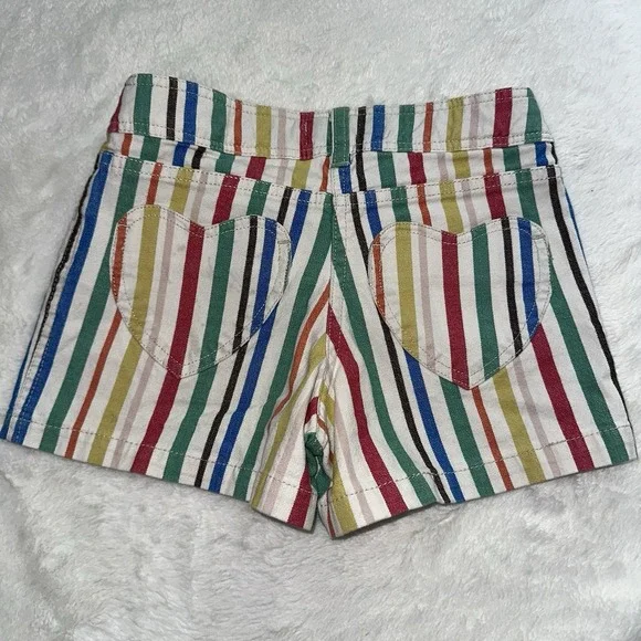 Mini Boden Rainbow Striped Denim Shorts Girls 8 Heart Pockets Colorful Preppy - Picture 4 of 7